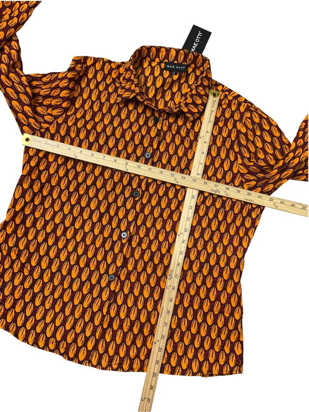 Mae Otti African Print 100% Cotton Button Down Shirt XL Cowrie Shell NWT - Picture 4 of 6